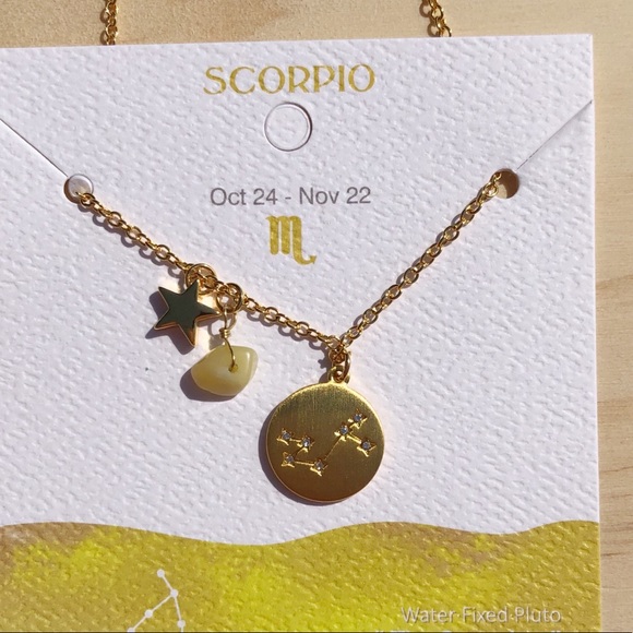 Scorpio Gold Necklace With Gem and Star Zodiac - Picture 2 of 2